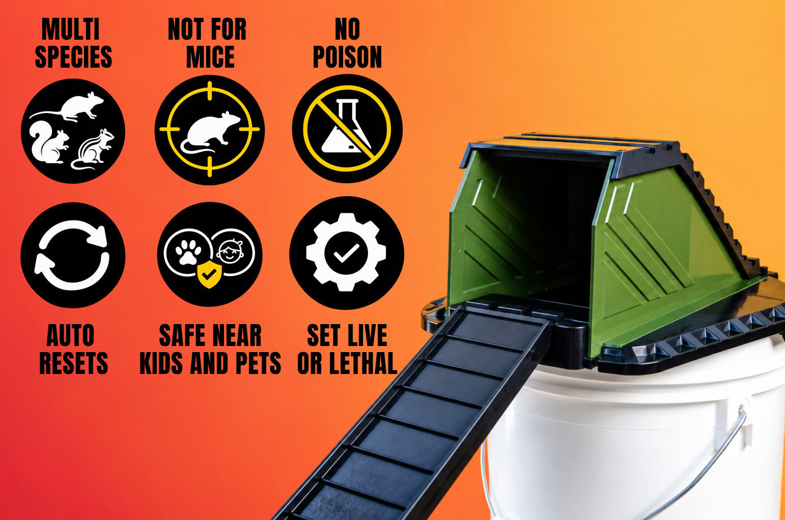 The Vulcan: Bucket Lid Trap for Rats, Squirrels, Chipmunks, and Other Mid-Sized Rodents